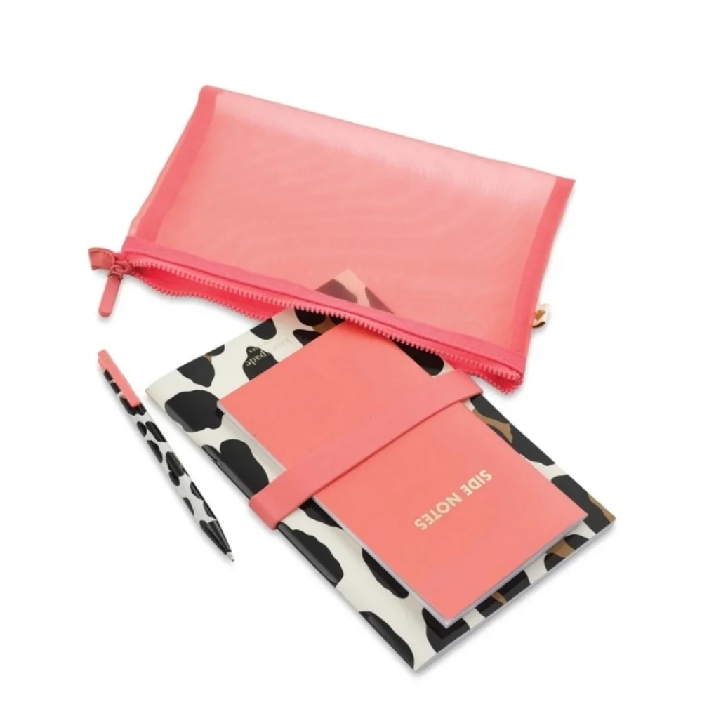 Kate Spade Forest Feline Jotter Pouch Notebook Set Coral and leopard des…